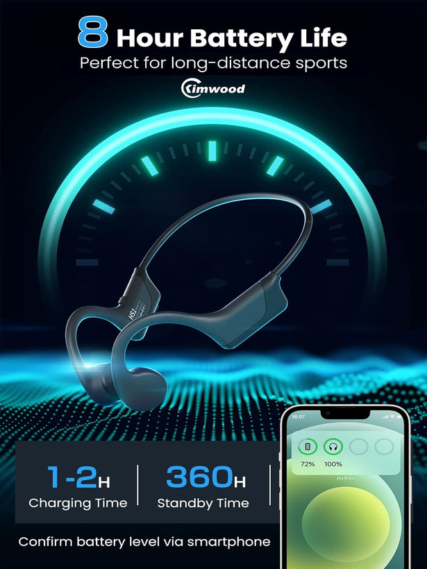 هدفون Kimwood Bone Conduction، هدفون ورزشی بلوتوث بیسیم گوش باز ارتقا یافته ۲۰۲۳ با میکروفون، زمان بازی ۸ ساعت، هدفون بیسیم ضد آب برای تمرین، دویدن، باشگاه، پیادهروی، مشگی رنگ س0