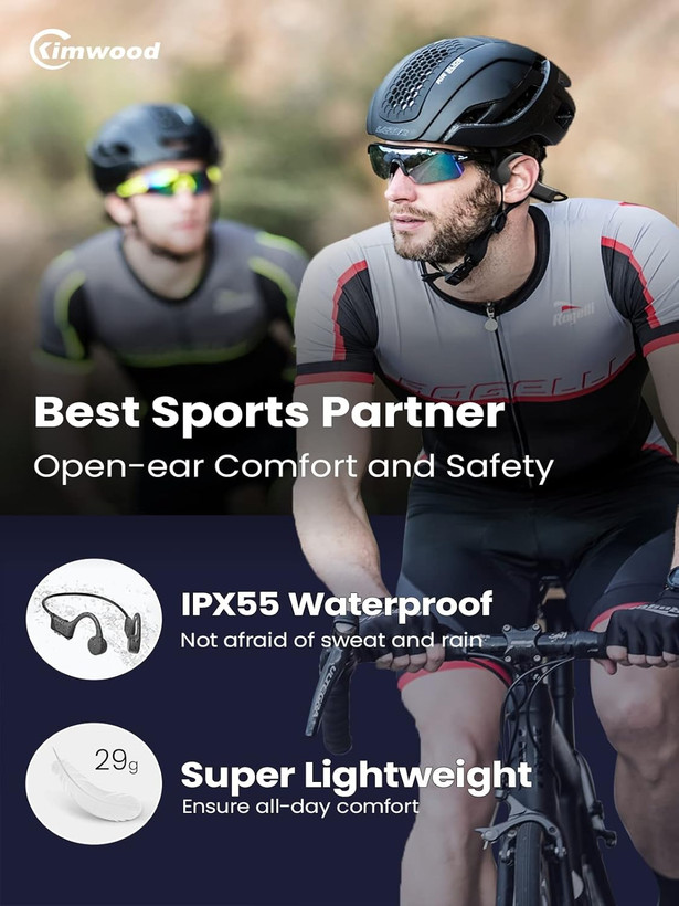هدفون Kimwood Bone Conduction، هدفون ورزشی بلوتوث بیسیم گوش باز ارتقا یافته ۲۰۲۳ با میکروفون، زمان بازی ۸ ساعت، هدفون بیسیم ضد آب برای تمرین، دویدن، باشگاه، پیادهروی، مشگی رنگ س0