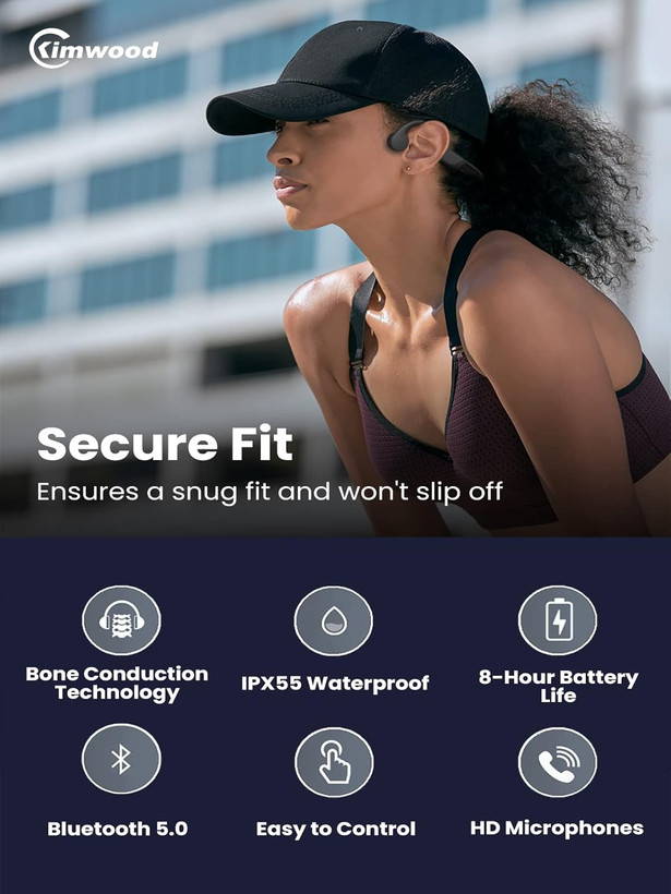 هدفون Kimwood Bone Conduction، هدفون ورزشی بلوتوث بیسیم گوش باز ارتقا یافته ۲۰۲۳ با میکروفون، زمان بازی ۸ ساعت، هدفون بیسیم ضد آب برای تمرین، دویدن، باشگاه، پیادهروی، مشگی رنگ س0