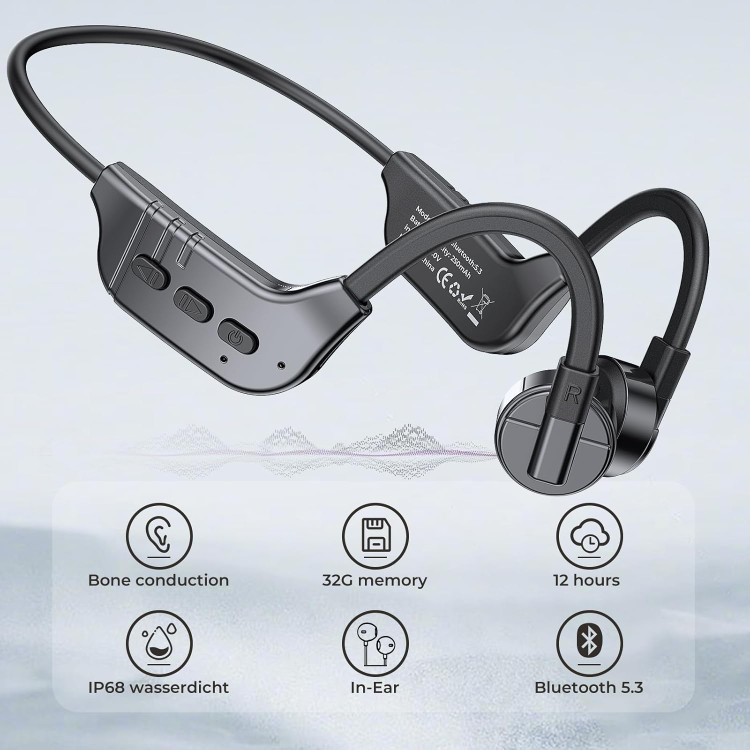 هدفون رسانای استخوانی Fojep 3-in-1 برای شنا/ضد آب، هدفون بلوتوث گوش باز، هدفون بی سیم هدفون اسپرت با پخش کننده MP3 داخلی...