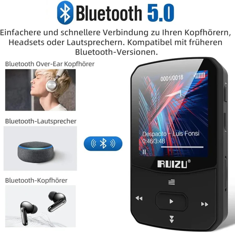 پخش کننده موزیک،mp3,mp4 پلیر کوچک گیره دار،با حافظه داخلی 8 گیگابایت و ساپورت 128 گیگابایت SdCard برند RUIZU مدل X52
