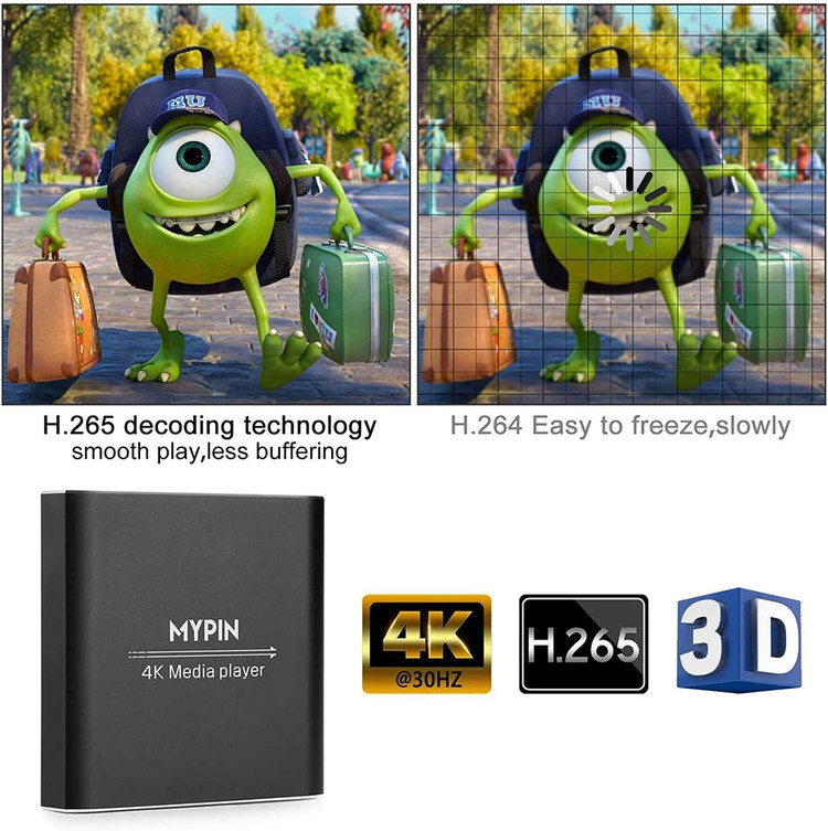 پخش کننده رسانه 4K، اندروید باکس، پخش کننده دیجیتال MP4 MYPIN برای 14 ترابایت هارد دیسک/USB درایو/کارت TF/H.265 MP4 PPT MKV AVI با کنترل از راه دور، پشتیبانی از خروجی HDMI/AV/اپتیکال و ماوس/صفحه کلید USB-HDMI تا 7.1 صدای فراگیر (سیاه)
