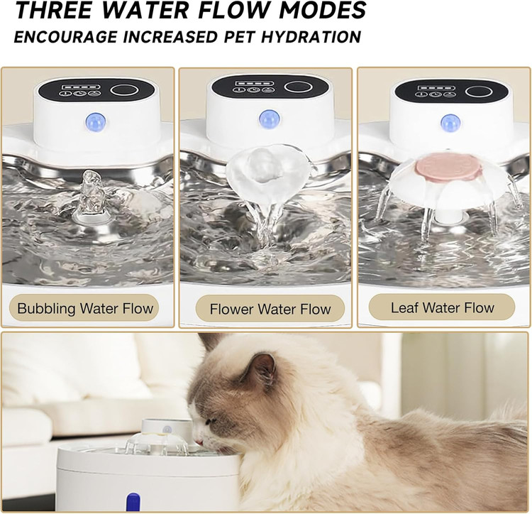 آبخوری گربه با باتری بی سیم استیل ضد زنگ، 2.6 لیتر/88 اونس فواره آب خودکار سگ خانگی، پمپ فوق العاده بی صدا و 7 فیلتر جایگزین