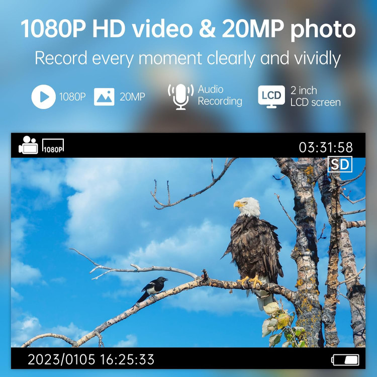 دوربین حیات وحش 20 مگاپیکسل 1080P HD، دوربین حیات وحش با سنسور حرکت، دید در شب تا 20 متر، LEDهای IR 940 نانومتری بدون درخشش، دوربین حیات وحش ضد آب IP66 IP66 ضد آب با 32G
