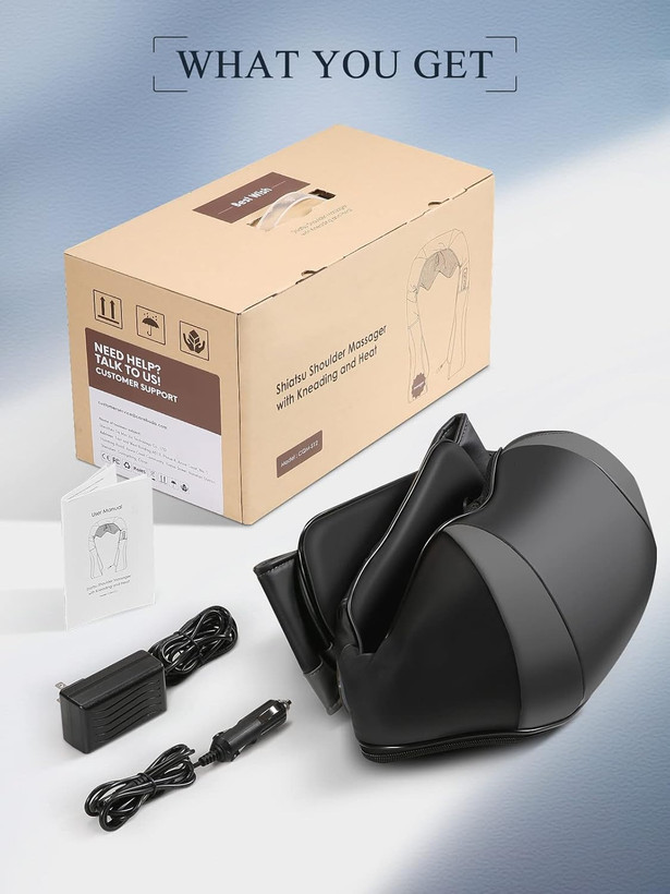 ماساژور گردن cqm s12 و شانه با گرما، ماساژورهای سه بعدی برقی شیاتسو با قابلیت ماساژ بافت عمیق برای تسکین عضلات کمر، پا، ساق پا، کل بدن، هدیه برای آقایان، خانمها، مامان و بابا (مشکی)