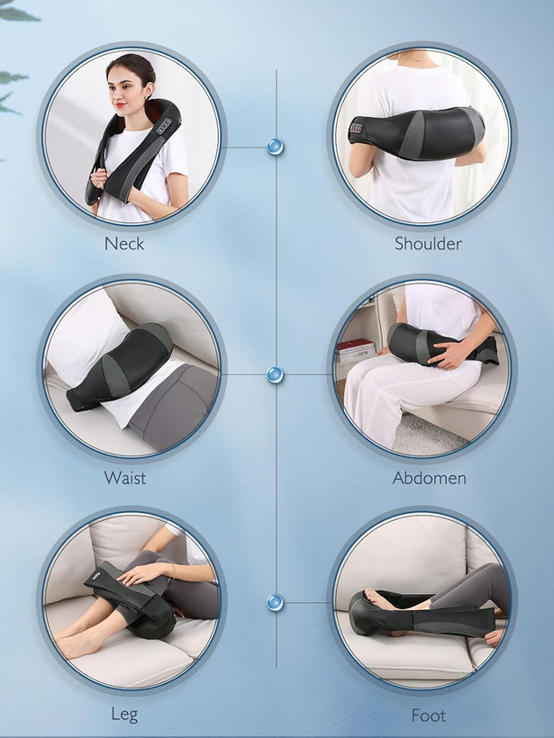 ماساژور گردن cqm s12 و شانه با گرما، ماساژورهای سه بعدی برقی شیاتسو با قابلیت ماساژ بافت عمیق برای تسکین عضلات کمر، پا، ساق پا، کل بدن، هدیه برای آقایان، خانمها، مامان و بابا (مشکی)