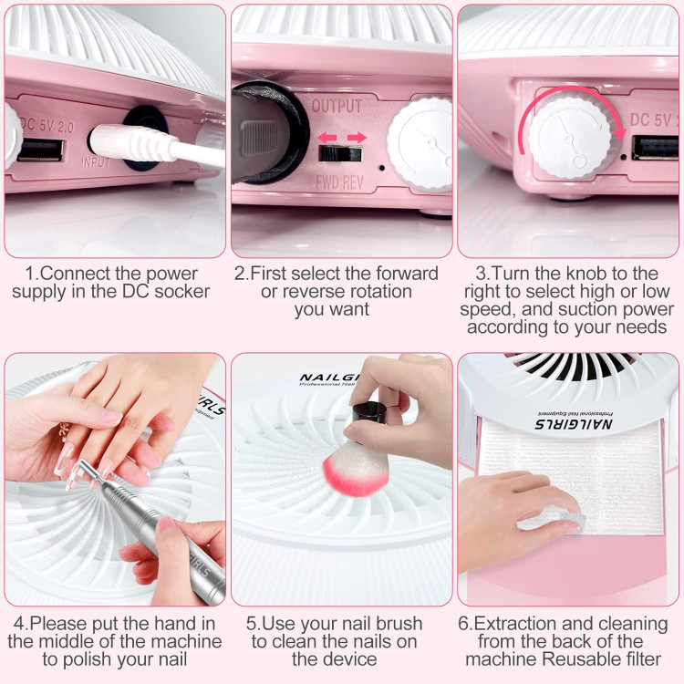 دستگاه جمعآوری گرد و خاک ناخن + مته ناخن 2 در 1 - NAILGIRLS