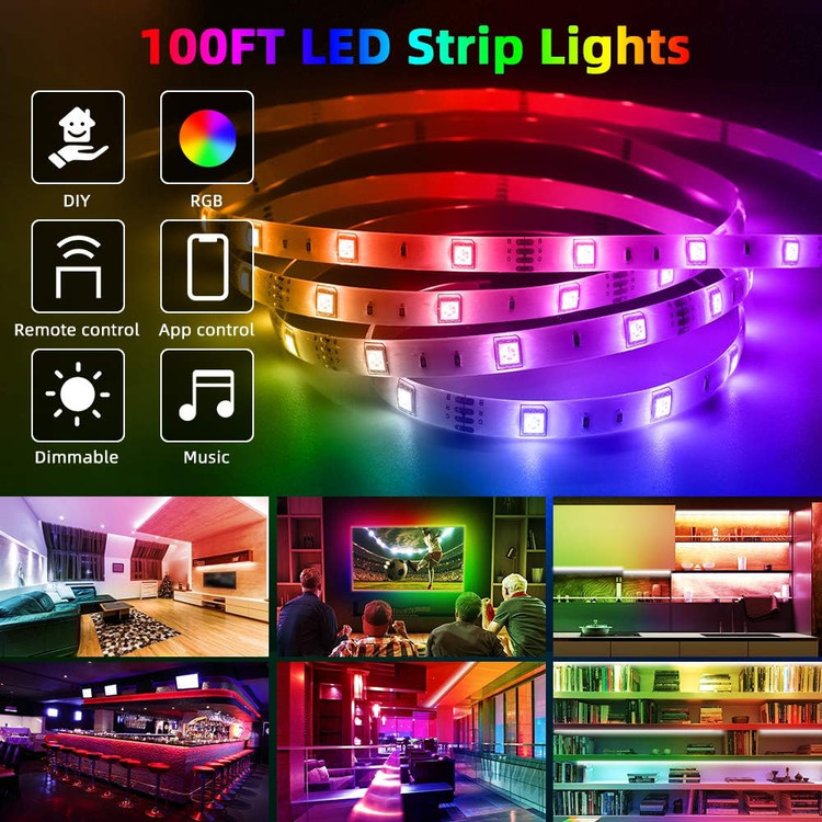 نوار LED بلوتوث، 30 متر، نوارهای LED هماهنگ کننده موسیقی، چراغ نواری با 40 کلید کنترل از راه دور و کنترل برنامه، نوار LED RGB 5050 با قابلیت تغییر رنگ...