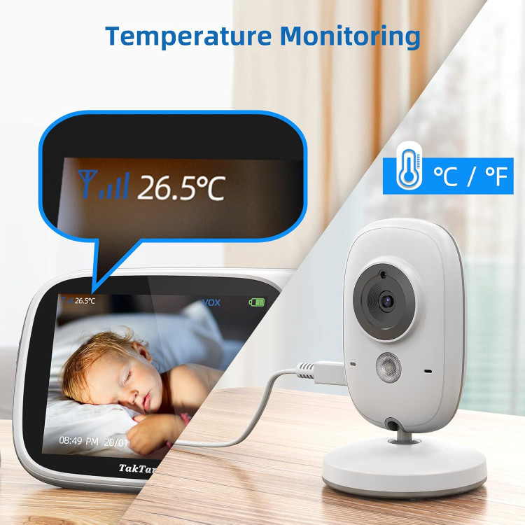 دوربین کودک TakTark، دوربین نظارت تصویری کودک، دوربین LCD 3.2 اینچی، نظارت بر دمای بدن کودک، دید در شب، ارتباط دو طرفه، تلفن تصویری کودک