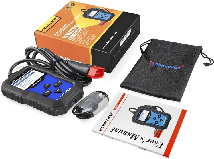 دیاگ اسکنر تشخیصی OBD2 کامل KONNWEI KW350 ، چراغ چک موتور خودرو، EPB، ABS، SRS، ابزار اسکن OBDII، ابزار تنظیم مجدد موقعیت دریچه گاز روغن