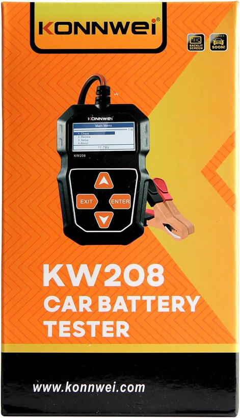تستر باتری خودرو KONNWEI KW208 12V، تستر بار 100-2000 CCA، تستر دینام خودرو، آنالیزور دیجیتال باتری خودرو، تستر سیستم شارژ و استارت ...