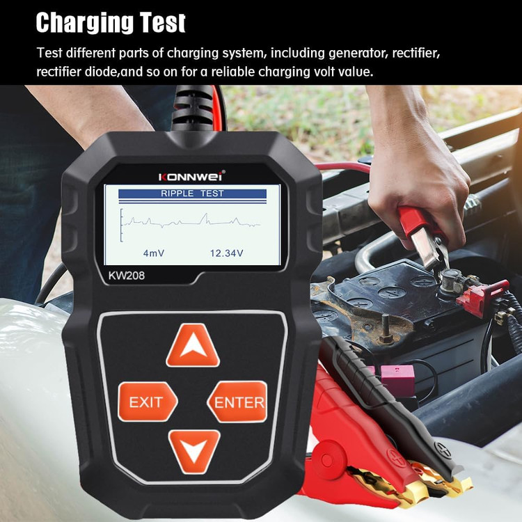 تستر باتری خودرو KONNWEI KW208 12V، تستر بار 100-2000 CCA، تستر دینام خودرو، آنالیزور دیجیتال باتری خودرو، تستر سیستم شارژ و استارت ...
