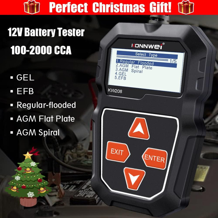 تستر باتری خودرو KONNWEI KW208 12V، تستر بار 100-2000 CCA، تستر دینام خودرو، آنالیزور دیجیتال باتری خودرو، تستر سیستم شارژ و استارت ...