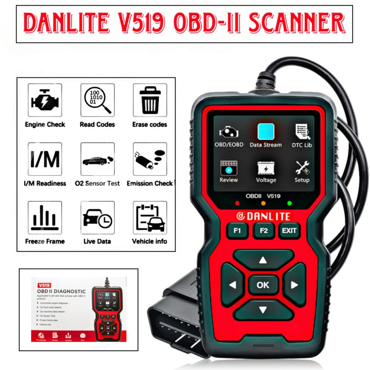 اسکنر OBD-II دانلایت V519 برای ماشین و موتورسیکلت