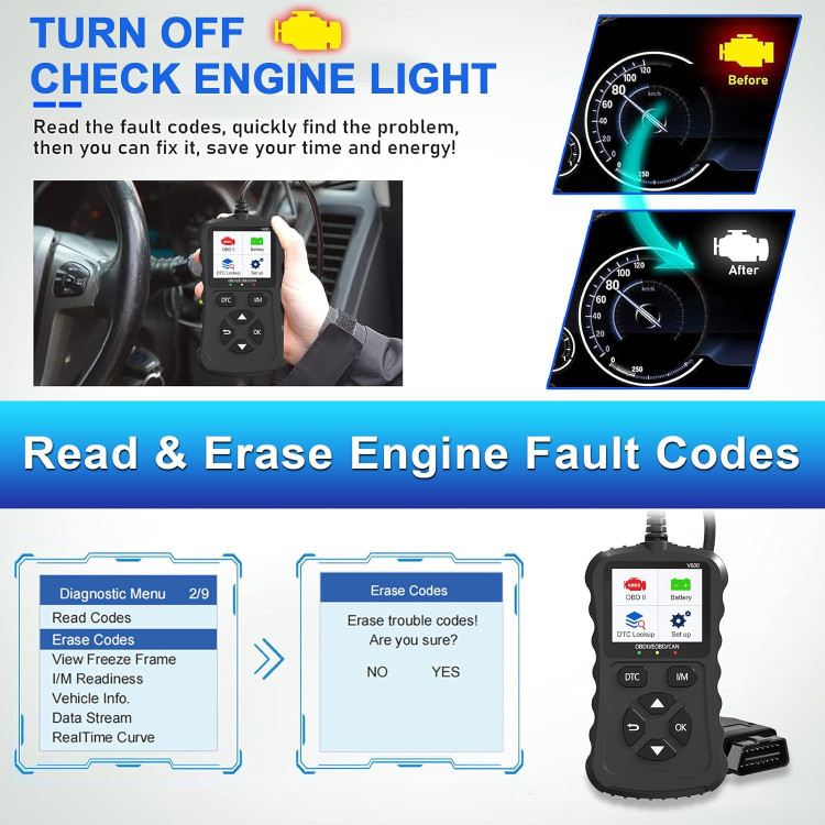 دیاگ iKiKin OBD2، کدخوان خودرو OBD2، اسکنر کد خطای چراغ چک موتور V600، ابزار عیبیابی خودرو CAN برای خودروهای OBDII از سال ۱۹۹۶
