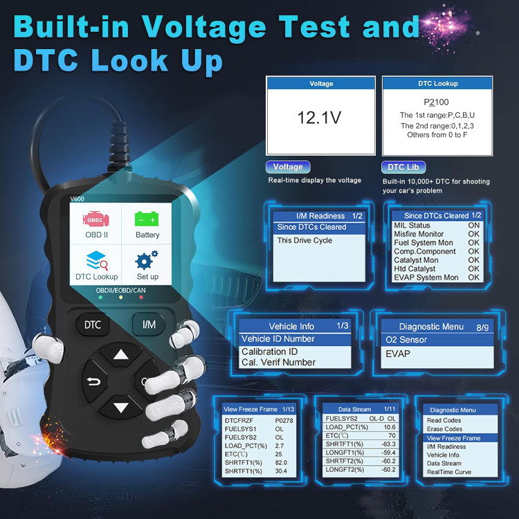 دیاگ iKiKin OBD2، کدخوان خودرو OBD2، اسکنر کد خطای چراغ چک موتور V600، ابزار عیبیابی خودرو CAN برای خودروهای OBDII از سال ۱۹۹۶
