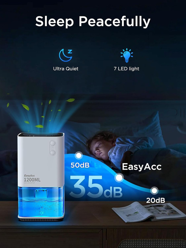 رطوبتگیر برقی EasyAcc® 1200 میلیلیتری با عملکرد فوقالعاده بیصدا و خاموششوندگی خودکار،مدل CS01 سفید