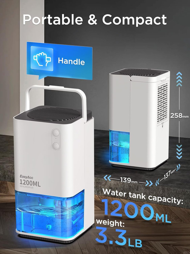 رطوبتگیر برقی EasyAcc® 1200 میلیلیتری با عملکرد فوقالعاده بیصدا و خاموششوندگی خودکار،مدل CS01 سفید
