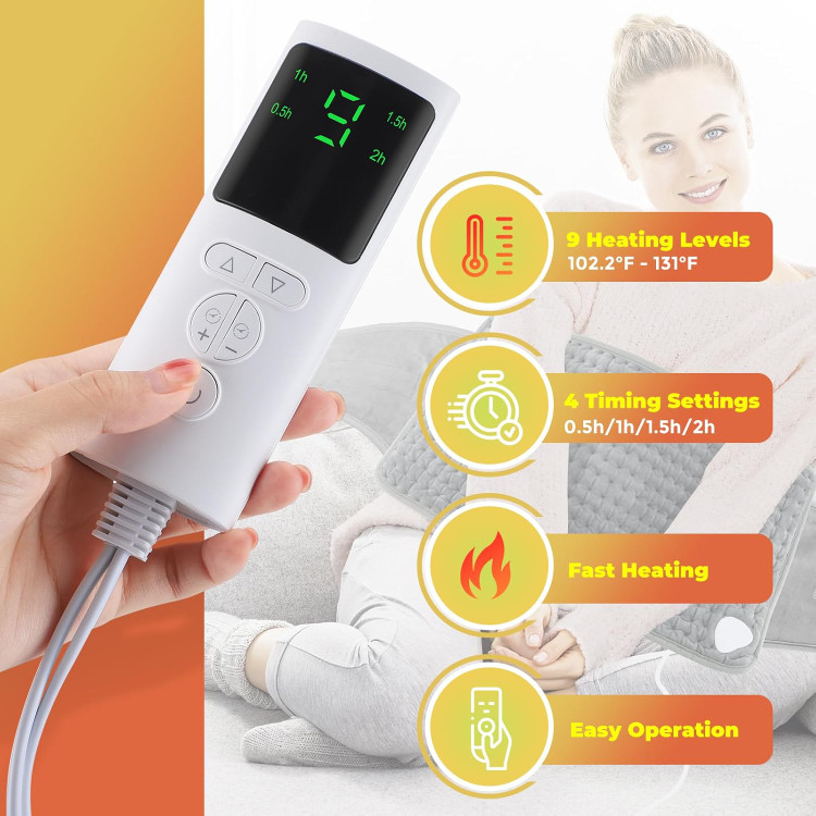 کمربند برقی گرم کننده FlareMore برای تسکین درد، تشک گرم کننده کمر با کنترل LCD، 9 سطح گرمایش، 4 تنظیم زمان، گرمایش سریع، ایده آل برای پشت شکم و پا - 30x126 سانتی متر