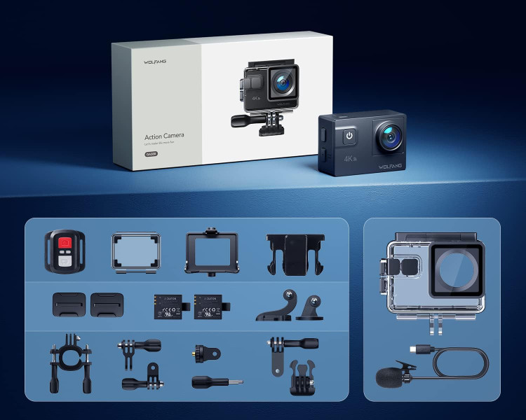 دوربین اکشن کمرا Wolfang GA300 4K60FPS 24MP ضد آب 40M دوربین زیر آب EIS تثبیت دوربین کلاه ایمنی با زاویه دید گسترده با میکروفون خارجی - ارسال فوری