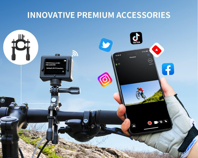 دوربین اکشن کمرا Wolfang GA300 4K60FPS 24MP ضد آب 40M دوربین زیر آب EIS تثبیت دوربین کلاه ایمنی با زاویه دید گسترده با میکروفون خارجی - ارسال فوری