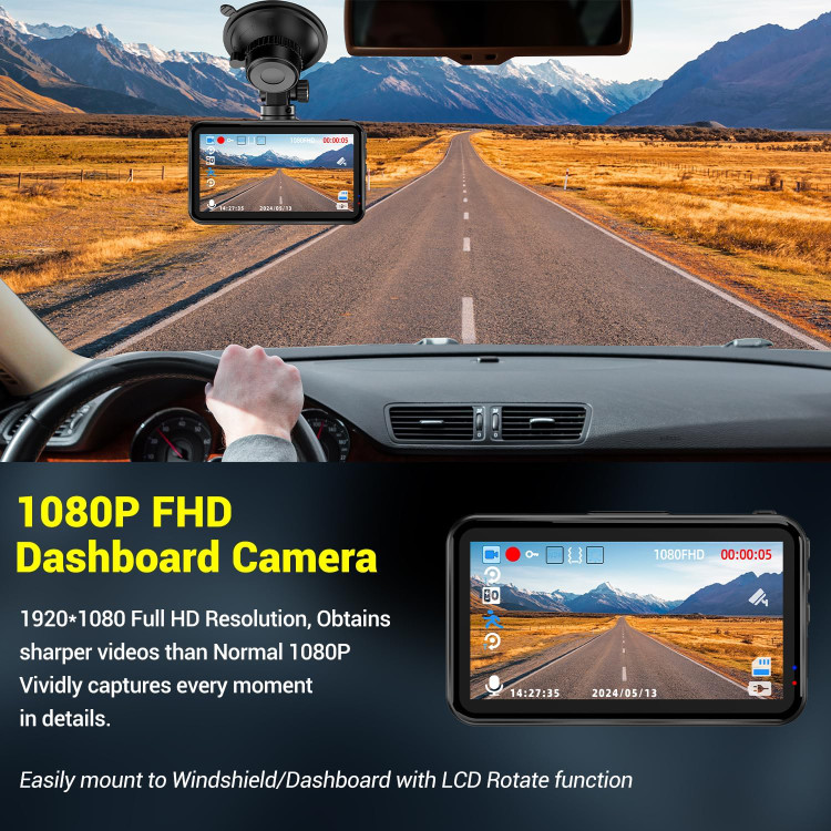 دوربین ثبت وقایع ssontong با کیفیت 1080P FHD، دوربین داشبورد، DVR جلو، دوربین داشبورد با کارت حافظه 64 گیگابایتی، ضبط حلقهای، حسگر G، تشخیص حرکت، حالت پارک