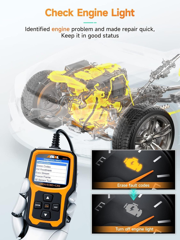 دیاگ OBD2 پیشرفته ANCEL AD410، ابزار تشخیصی خودرو، کدخوان OBD2، ابزار اسکن عیبیاب چراغ چک موتور برای همه خودروهای OBDII بعد از سال ۱۹۹۶ (مشکی/زرد)