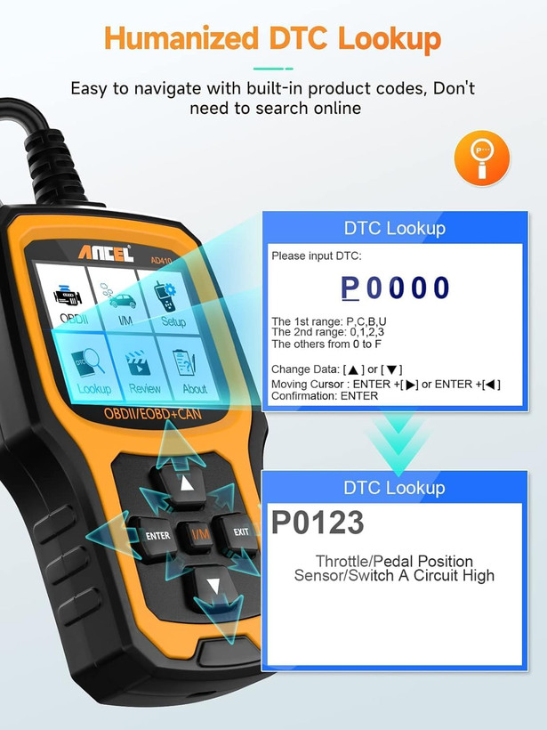 دیاگ OBD2 پیشرفته ANCEL AD410، ابزار تشخیصی خودرو، کدخوان OBD2، ابزار اسکن عیبیاب چراغ چک موتور برای همه خودروهای OBDII بعد از سال ۱۹۹۶ (مشکی/زرد)