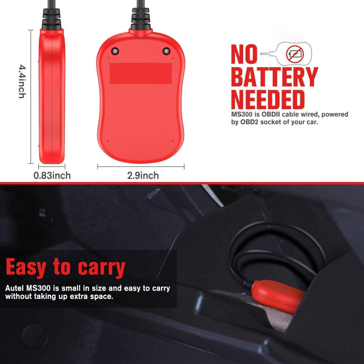 دیاگ Autel MS300 OBD2، خاموش کردن چراغ چک موتور، خواندن و پاک کردن کدهای خطا، بررسی وضعیت مانیتور آلایندگی، ابزار اسکن تشخیصی CAN