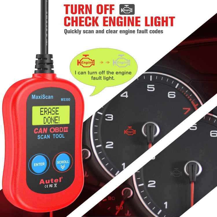 دیاگ Autel MS300 OBD2، خاموش کردن چراغ چک موتور، خواندن و پاک کردن کدهای خطا، بررسی وضعیت مانیتور آلایندگی، ابزار اسکن تشخیصی CAN