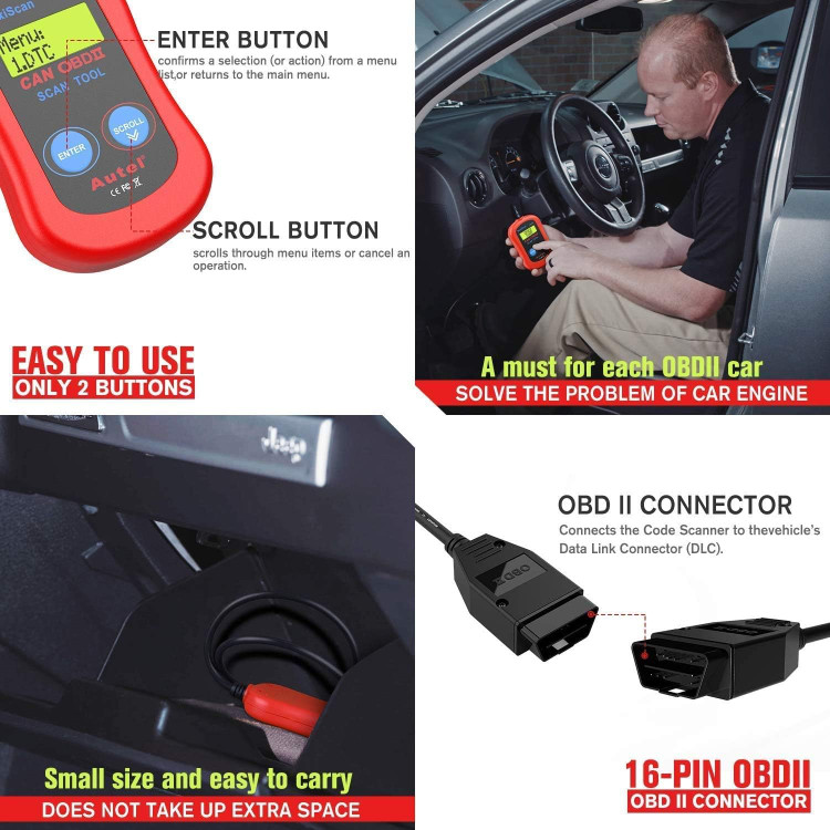 دیاگ Autel MS300 OBD2، خاموش کردن چراغ چک موتور، خواندن و پاک کردن کدهای خطا، بررسی وضعیت مانیتور آلایندگی، ابزار اسکن تشخیصی CAN