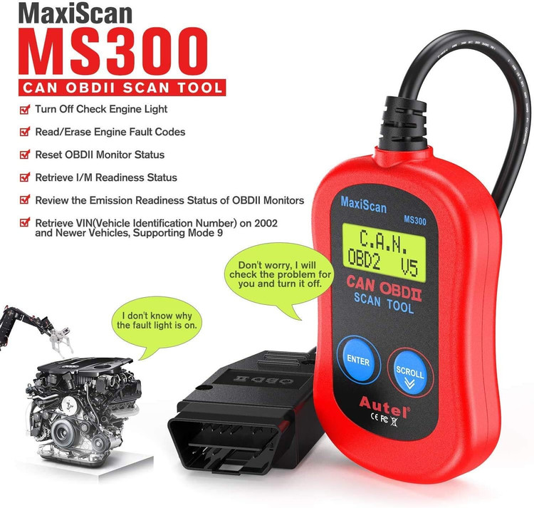 دیاگ Autel MS300 OBD2، خاموش کردن چراغ چک موتور، خواندن و پاک کردن کدهای خطا، بررسی وضعیت مانیتور آلایندگی، ابزار اسکن تشخیصی CAN