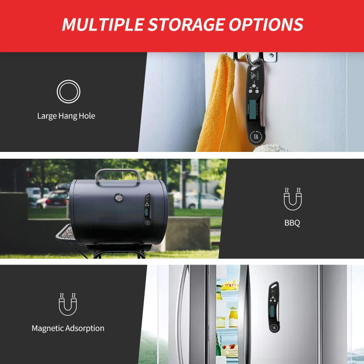 دماسنج گوشت دیجیتال DOQAUS، دماسنج مواد غذایی با قابلیت خواندن فوری با صفحه نمایش LCD نور پس زمینه، پروب بلند تاشو و روشن/خاموش خودکار، مناسب برای آشپزخانه، باربیکیو، ...