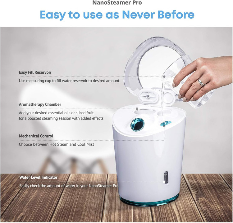 دستگاه بخور صورت نانو یونی ۴ کاره حرفهای NanoSteamer PRO برای اسپا - ۳۰ دقیقه زمان بخار - مرطوبکننده - بازکننده منافذ پوست - جوشهای سرسیاه - کیفیت اسپا