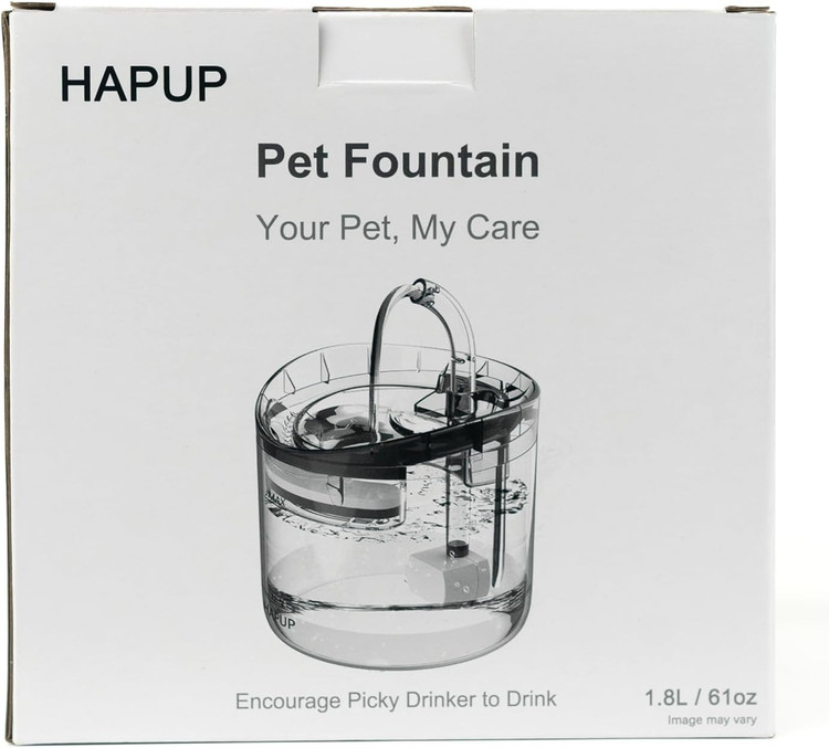 فواره آب گربه HAPUP مخصوص حیوانات خانگی، 61OZ/1.8L، فواره اتوماتیک حیوانات خانگی، ارتقاء شفاف با 2 فیلتر جایگزین، 1 پمپ آب قابل تنظیم و بیصدا برای گربهها و گربههای خانگی