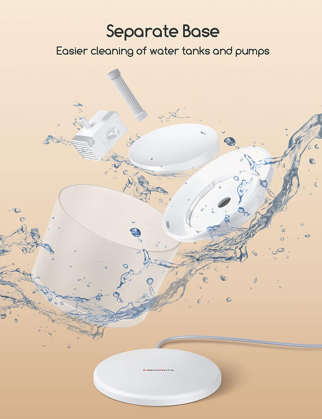 آبخوری گربه میو وانت با پمپ بیسیم، فواره گربه تایید شده ۷۴ اونسی/۲.۲ لیتری بدون BPA، فواره آب حیوانات خانگی فوقالعاده بیصدا برای گربهها و سگها با فیلتر…