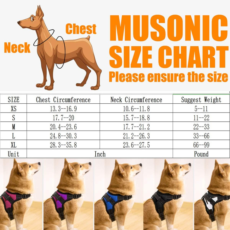 قلاده کتفی سگ Musonic بدون نیاز به کشیدن سایز XS، قابل تنظیم، تنفس پذیر و راحت، مناسب برای سگ های کوچک، متوسط و بزرگ، مناسب برای آموزش پیاده روی، سایز ...، رنگ مشکی