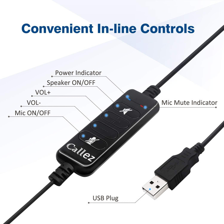 هدست مرکز تماس برند Callez مدل C502T هدست USB با میکروفون حذف نویز و کنترل صدا