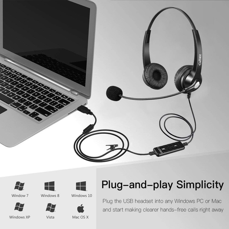 هدست مرکز تماس برند Callez مدل C502T هدست USB با میکروفون حذف نویز و کنترل صدا