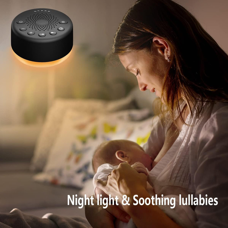 دستگاه تولید صدای Easysleep با نویز سفید و ۲۵ صدای آرامشبخش و چراغ خواب، دارای حافظه، ۳۲ سطح صدا و ۵ تایمر خواب، دارای منبع تغذیه AC یا USB برای آرامش در خواب (مشکی)