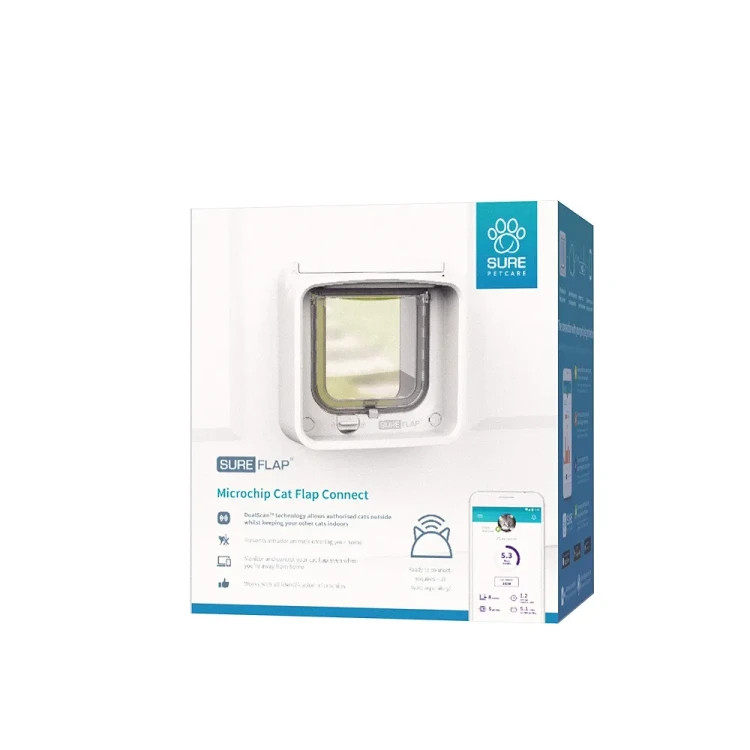 درِ هوشمند گربه SureFlap Microchip Connect (دهانه عبور: حدود ۱۴ × ۱۴ سانتیمتر) – اتصال به اپلیکیشن موبایل، تشخیص میکروچیپ، نصب روی در، شیشه و دیوار – رنگ سفید