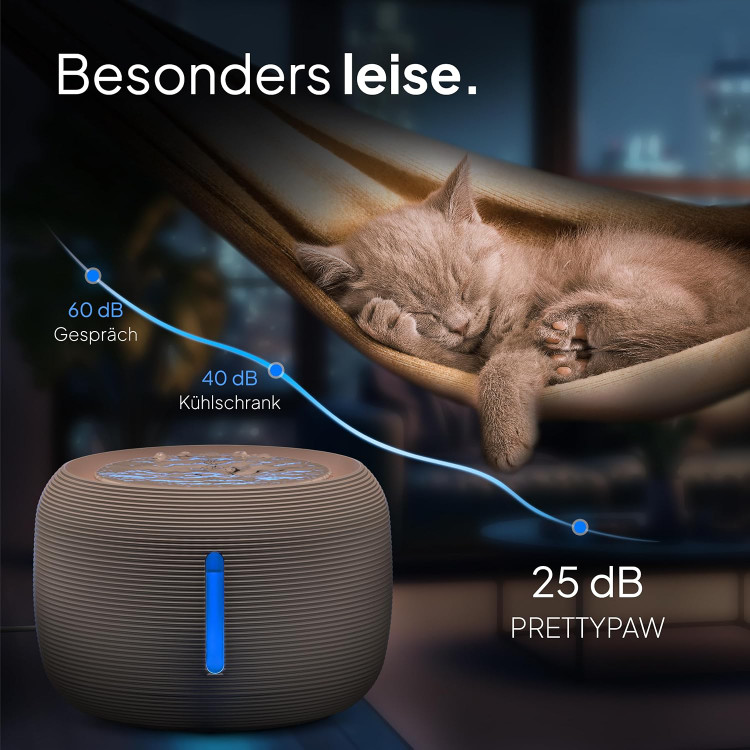 آبخوری بی صدا ی گربه وسگ Pretty Paw© فوق العاده بی صدا، بدون BPA، 2.5 لیتر، دارای فیلتر LED و کربن فعال، تمیز کردن آسان Oasis Pro