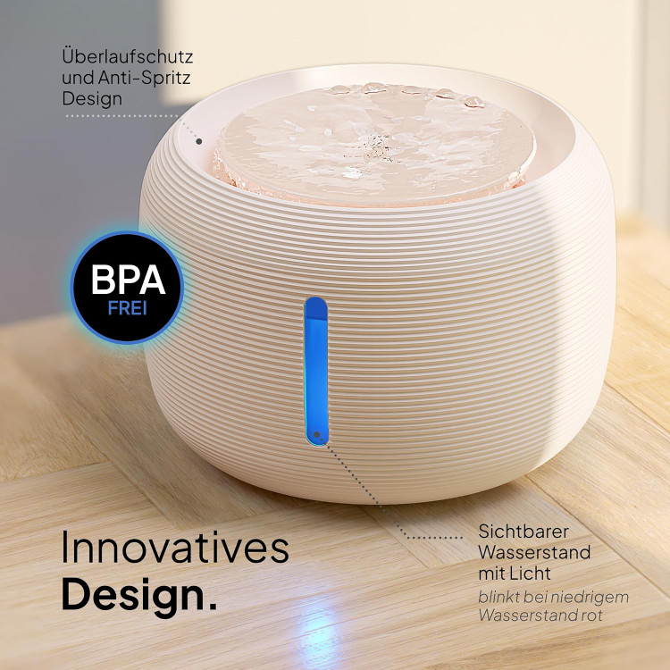 آبخوری بی صدا ی گربه وسگ Pretty Paw© فوق العاده بی صدا، بدون BPA، 2.5 لیتر، دارای فیلتر LED و کربن فعال، تمیز کردن آسان Oasis Pro