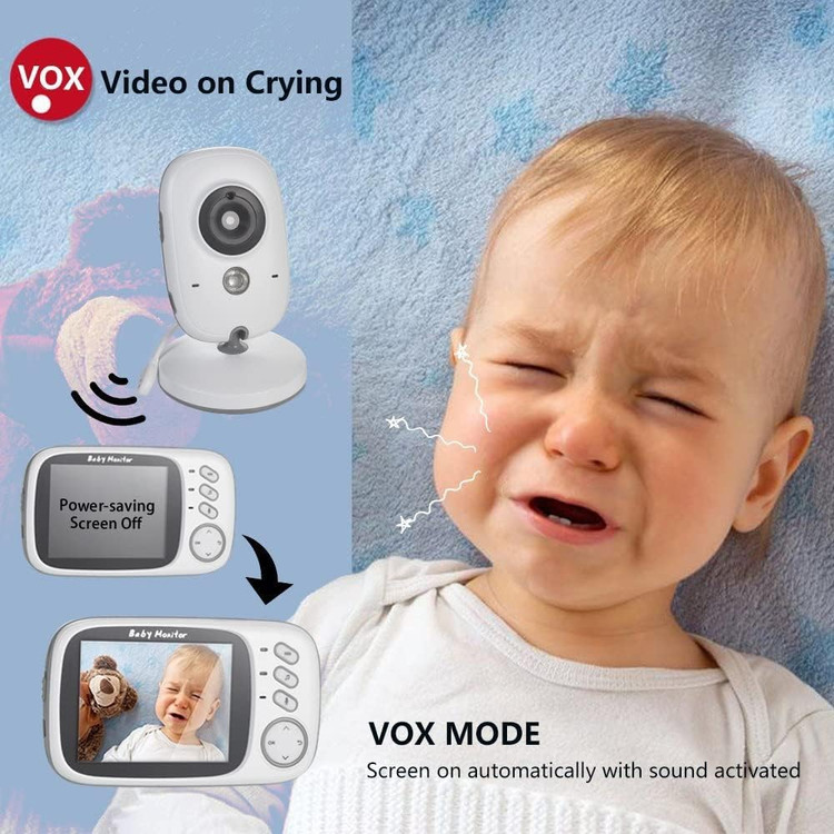دوربین نظارت بر کودک برند boifun VB603، آیفون تصویری بیسیم با برد بلند VOX، دید در شب دو طرفه، مانیتور دمای بدن کودک برای اتاق کودک، LCD 3.2 اینچی