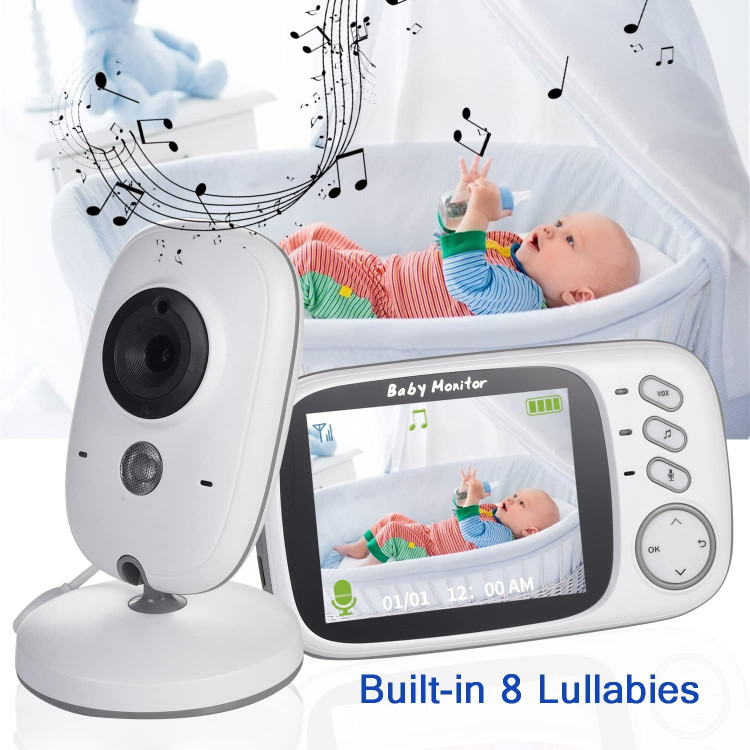 دوربین نظارت بر کودک برند boifun VB603، آیفون تصویری بیسیم با برد بلند VOX، دید در شب دو طرفه، مانیتور دمای بدن کودک برای اتاق کودک، LCD 3.2 اینچی