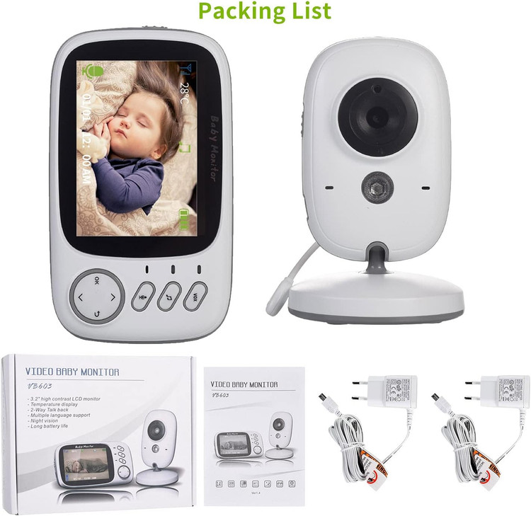 دوربین نظارت بر کودک برند boifun VB603، آیفون تصویری بیسیم با برد بلند VOX، دید در شب دو طرفه، مانیتور دمای بدن کودک برای اتاق کودک، LCD 3.2 اینچی
