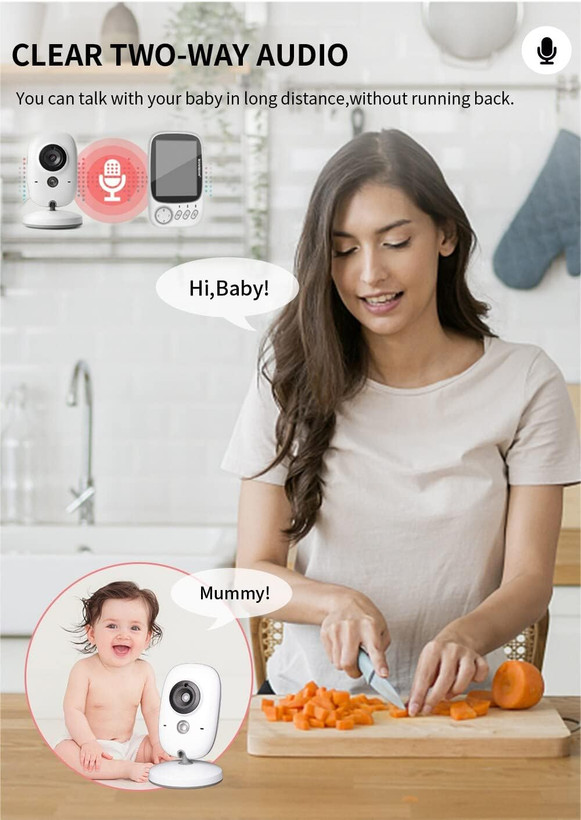 دوربین نظارت بر کودک برند boifun VB603، آیفون تصویری بیسیم با برد بلند VOX، دید در شب دو طرفه، مانیتور دمای بدن کودک برای اتاق کودک، LCD 3.2 اینچی