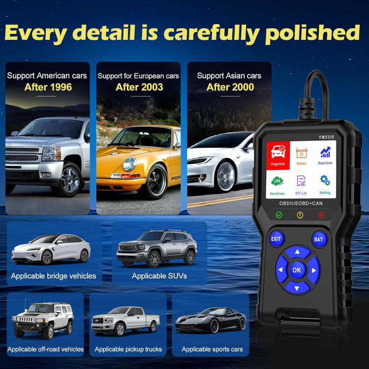 دستگاه دیاگ و عیبیاب OBD2، ابزار عیبیابی OBD2/EOBD خودرو، خواننده و پاک کردن کد خطای موتور، دستگاه عیبیاب خودروهای ایرانی و خارجی را پشتیبانی می کند