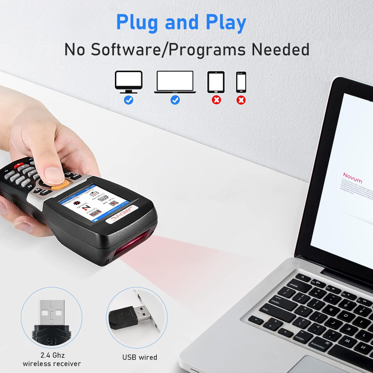 اسکنر بارکد بیسیم، اسکنر JRHC، ترمینال داده قابل حمل، دستگاه موجودی، اسکنر بارکد USB، 1D PDT با صفحه نمایش LCD رنگی 2.2 اینچی TFT برای فروشگاه، سوپرمارکت، انبار ن0