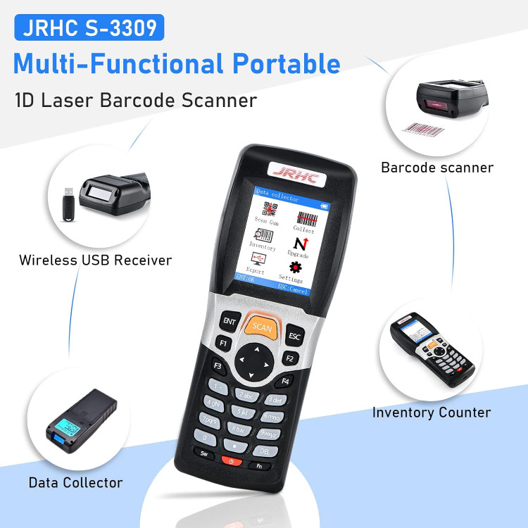 اسکنر بارکد بیسیم، اسکنر JRHC، ترمینال داده قابل حمل، دستگاه موجودی، اسکنر بارکد USB، 1D PDT با صفحه نمایش LCD رنگی 2.2 اینچی TFT برای فروشگاه، سوپرمارکت، انبار ن0